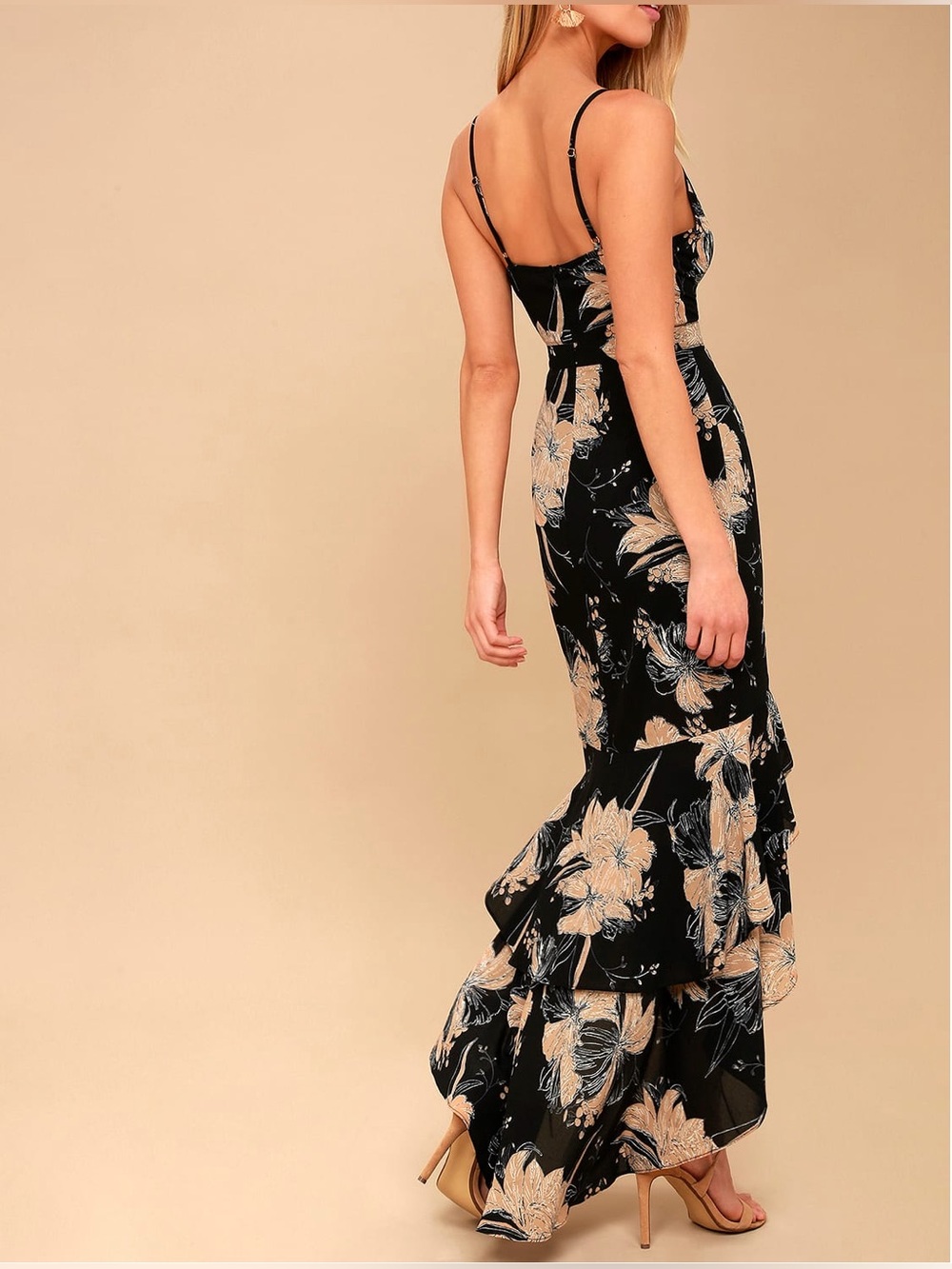 Lulu's Darling Daylily Black Floral Print High-Low Maxi Dress - Picture 2 of 6